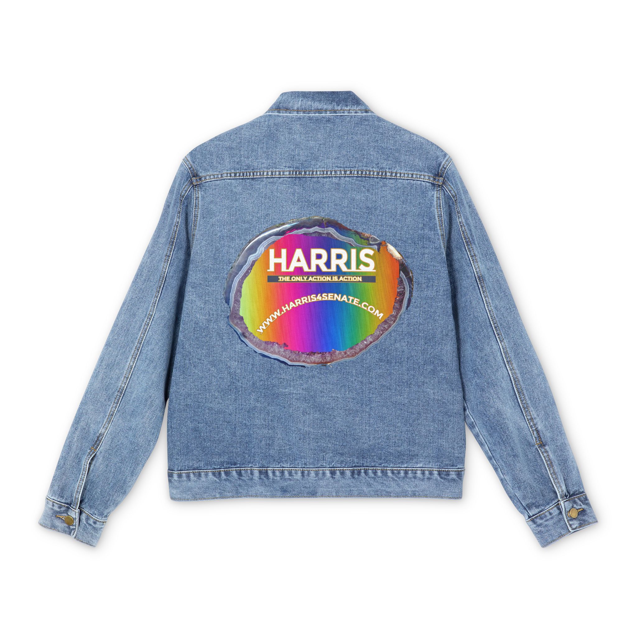 Denim Jacket — Rainbow 'HARRIS' Patch Back Logo Jacket - Image 2