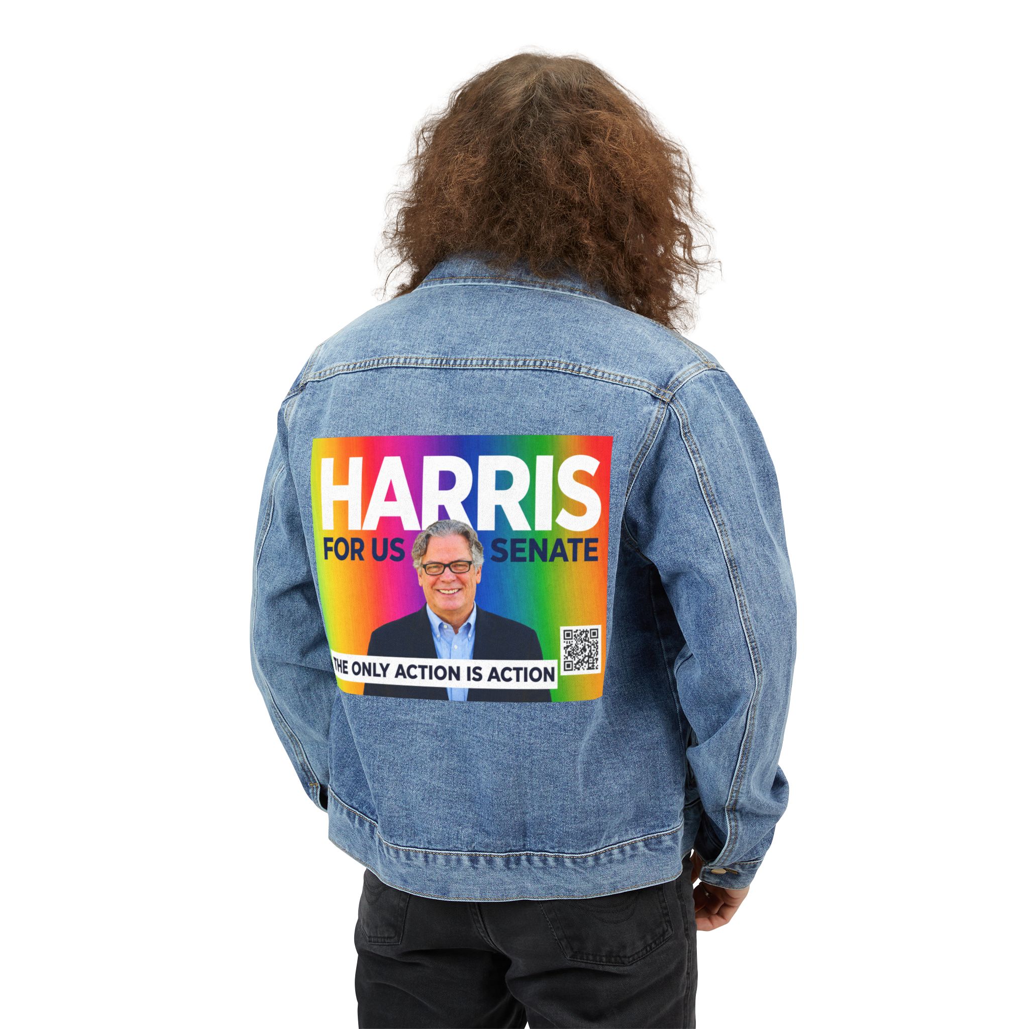 Denim Jacket — Rainbow 'HARRIS' Patch Back Logo Jacket - Image 4