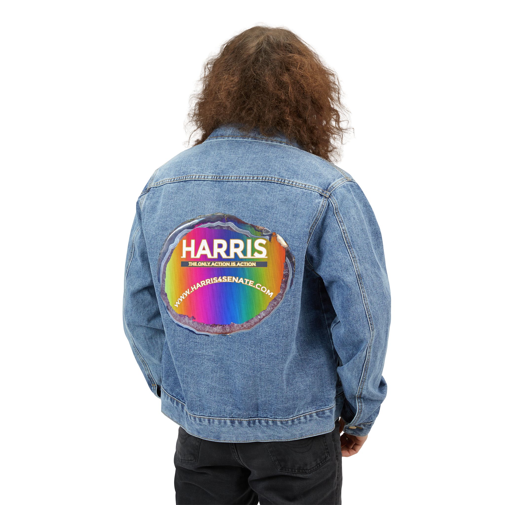 Denim Jacket — Rainbow 'HARRIS' Patch Back Logo Jacket - Image 4