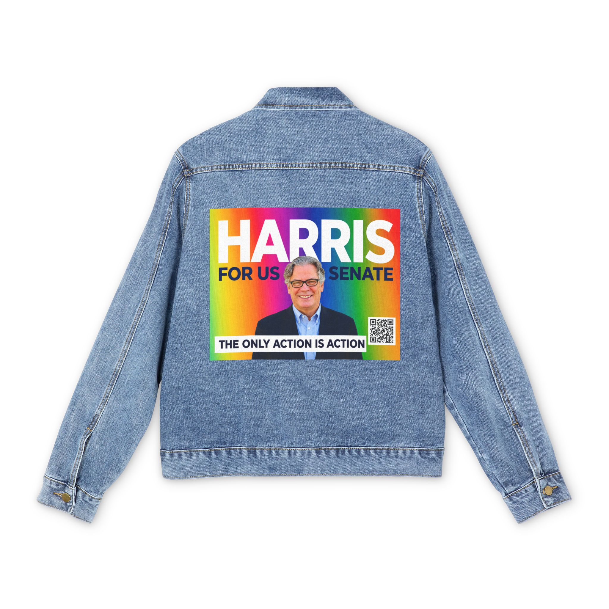 Denim Jacket — Rainbow 'HARRIS' Patch Back Logo Jacket